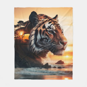 tiger im Sonnenuntergang / tiger in the sunset Fleece Blanket