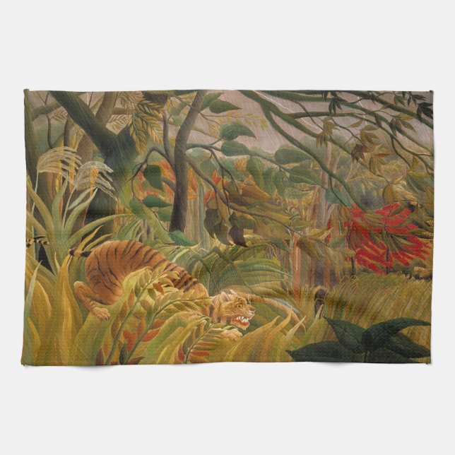 Tiger in a Tropical Storm by Henri Rousseau Tea Towel (Horizontal)