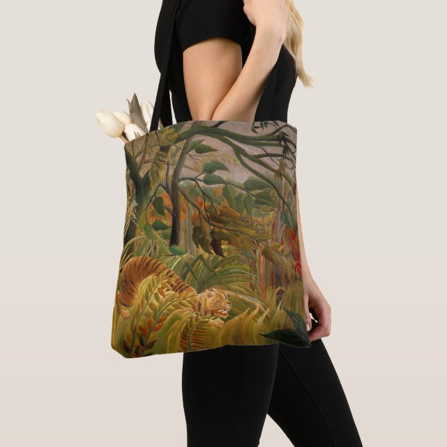 Tiger in a Tropical Storm by Henri Rousseau Tote Bag (Close Up)