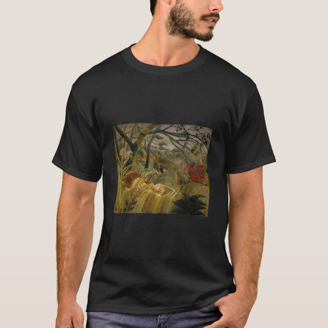 Tiger In A Tropical Storm Surprised By Henri Rouss T-Shirt (Front)