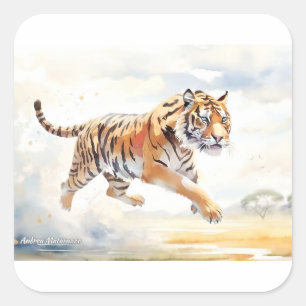Tiger in Action 2 Square Sticker