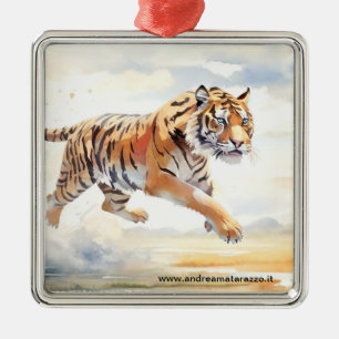 Tiger in Action Metal Tree Decoration