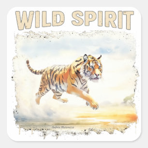 Tiger in Action - Wild Spirit Square Sticker