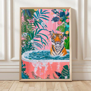 Tiger in Bathtub Art Print, Bathroom Wall Art, Tig Poster