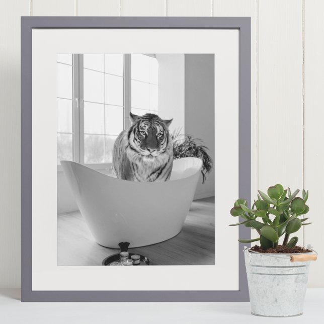 Tiger in Bathtub Black White Bathroom art Poster (Creator Uploaded)