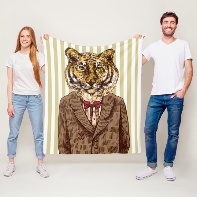 Tiger In Evening Wear Fleece Blanket (In Situ)