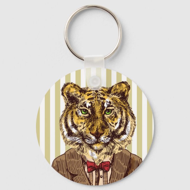 Tiger In Evening Wear Key Ring (Front)