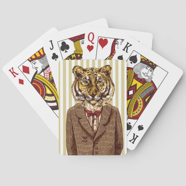 Tiger In Evening Wear Playing Cards (Back)