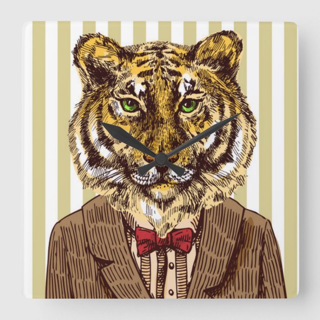 Tiger In Evening Wear Square Wall Clock (Front)