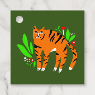 Tiger in flowers favour tags