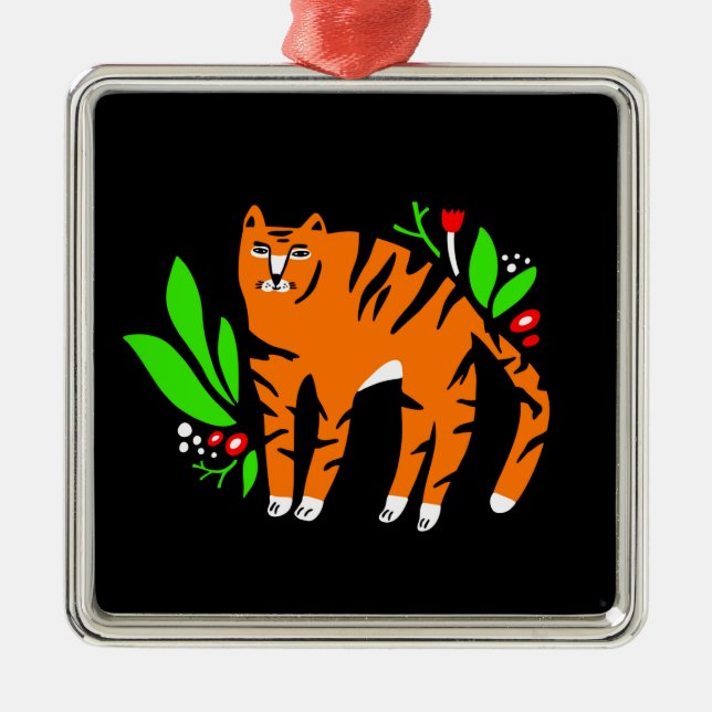 Tiger in flowers metal tree decoration (Front)