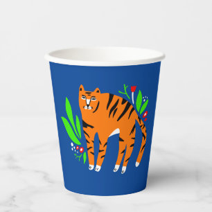 Tiger in flowers paper cups