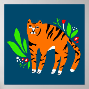 Tiger in flowers poster