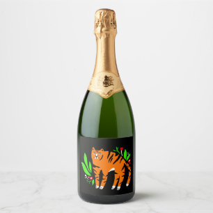 Tiger in flowers sparkling wine label