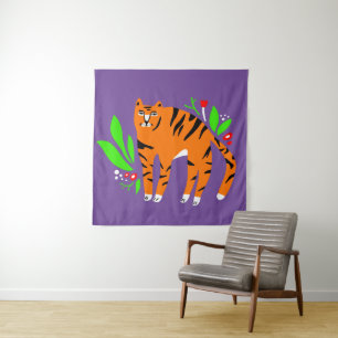 Tiger in flowers tapestry