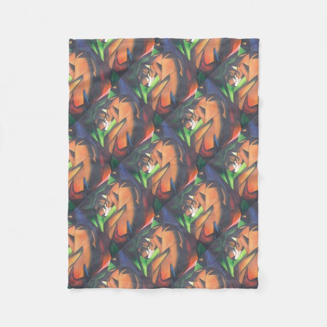 Tiger In Geometric Art Style Franz Marc Fleece Blanket (Front)