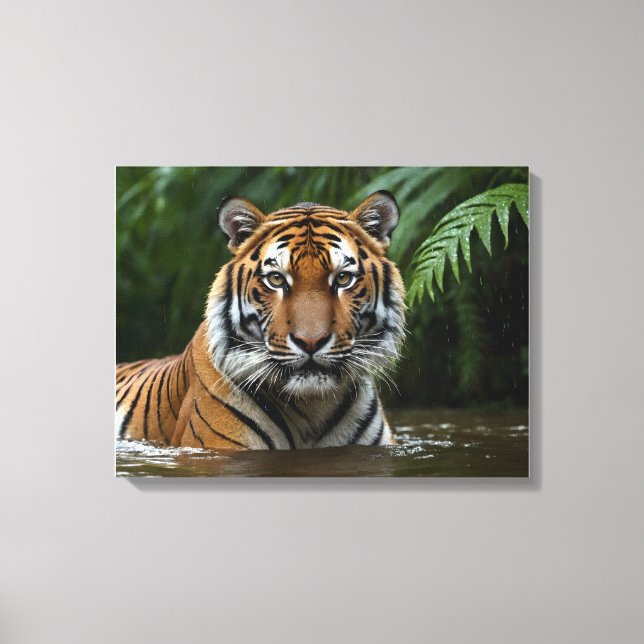 Tiger in Monsoon Rain Canvas Print (Front)