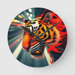 tiger in motion round clock