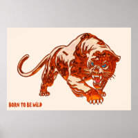 Tiger In Orange Flames With Blue Eyes