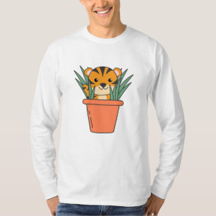 Tiger In Plants Flowerpot Flower Sweet Pat T-Shirt