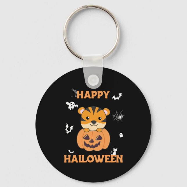 Tiger In Pumpkin Sweet Tiger Happy Halloween Key Ring (Front)