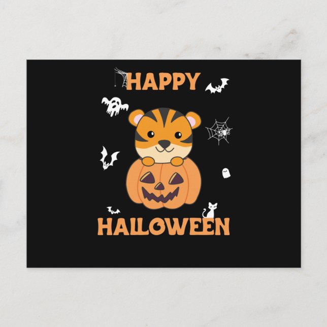 Tiger In Pumpkin Sweet Tiger Happy Halloween Postcard (Front)