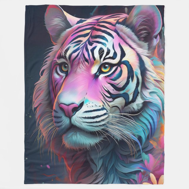 Tiger in the Flowers  Fleece Blanket (Front)