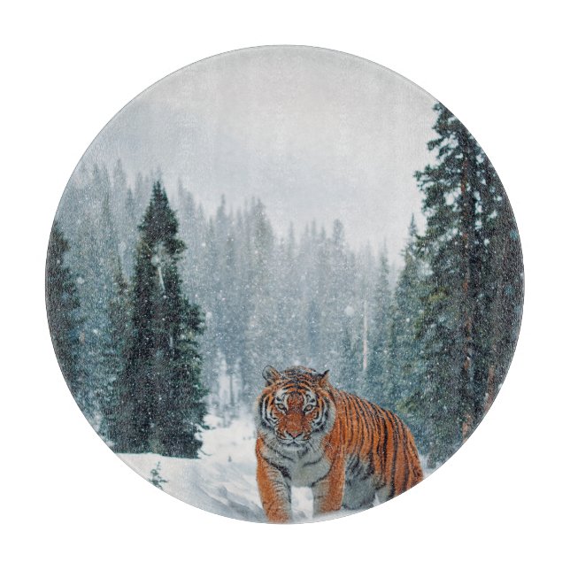 tiger in the snow cutting board (Front)