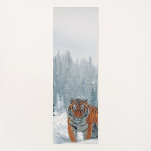 tiger in the snow yoga mat