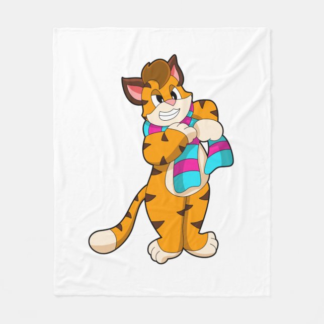 Tiger in Winter with Scarf Fleece Blanket (Front)