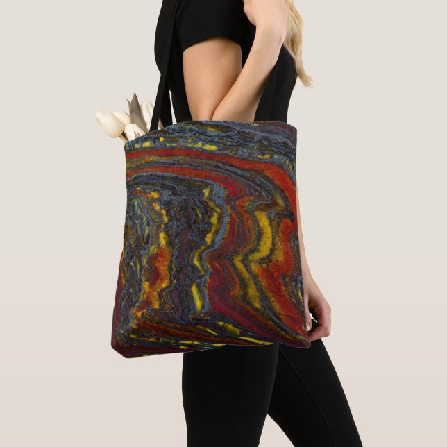 Tiger Iron In Red, Yellow, Blue Tote Bag (Close Up)