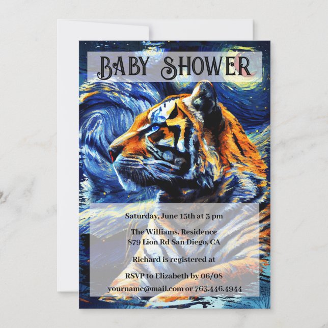 Tiger Jungle Animal & Starry Night Baby Shower     Invitation (Front)
