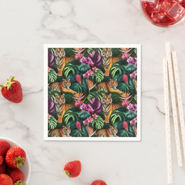 Tiger Jungle Dreams Seamless Surface Pattern Napkin (Insitu)