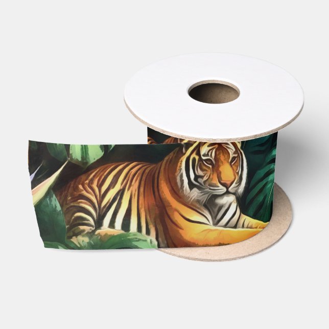 Tiger Jungle Dreams Seamless Surface Pattern Satin Ribbon (Spool)