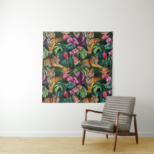 Tiger Jungle Dreams Seamless Surface Pattern Tapestry