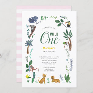 Tiger Jungle Girl Animal First Birthday Invitation