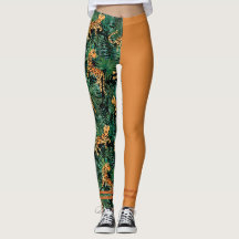 Tiger Jungle Print Colorblock Leggings Orange