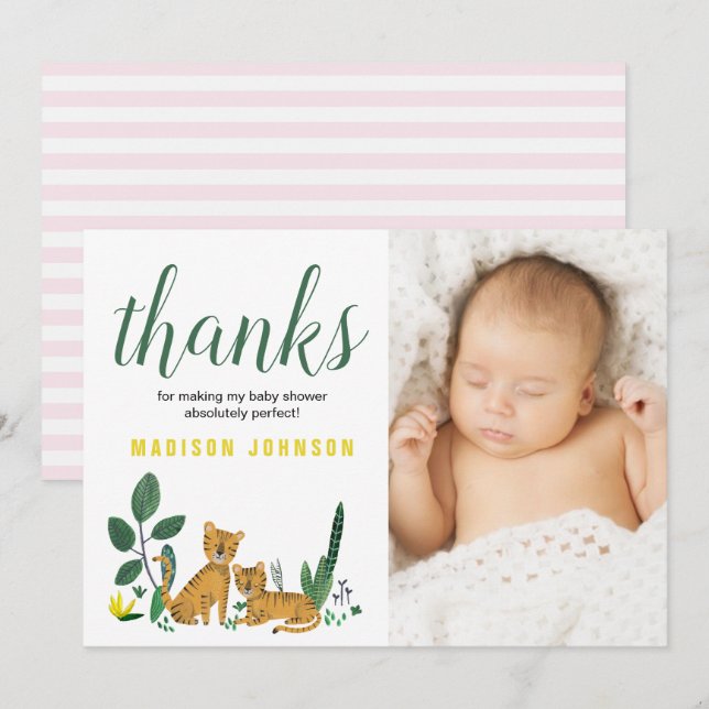 Tiger Jungle | Thank you | Baby Shower Photo Card (Front/Back)