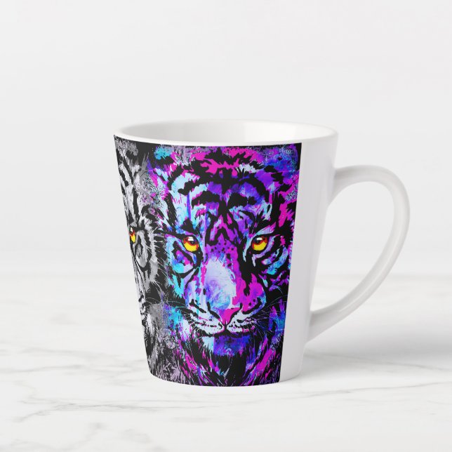 Tiger Latte Mug | Colourful Tiger Heads Latte Mug (Right)