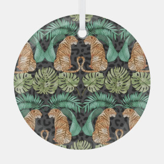 Tiger Leaves: Watercolor Jungle Seamless. Glass Tree Decoration
