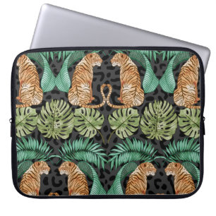 Tiger Leaves: Watercolor Jungle Seamless. Laptop Sleeve