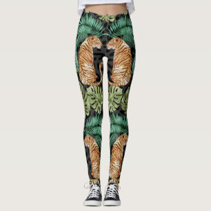 Tiger Leaves: Watercolor Jungle Seamless. Leggings