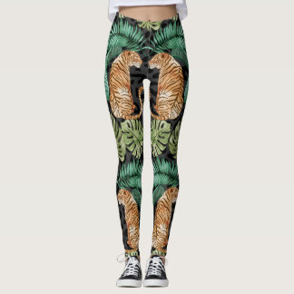 Tiger Leaves: Watercolor Jungle Seamless. Leggings