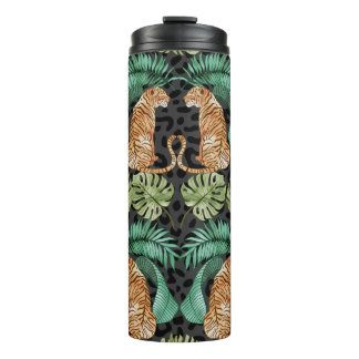 Tiger Leaves: Watercolor Jungle Seamless. Thermal Tumbler