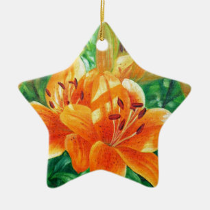 Tiger lilies ceramic tree decoration