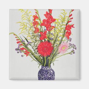 Tiger Lilies Gladioli and Scabious in a Blue Magnet
