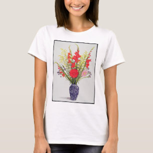 Tiger Lilies Gladioli and Scabious in a Blue T-Shirt