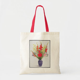 Tiger Lilies Gladioli and Scabious in a Blue Tote Bag