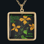 Tiger Lilies (Personalised Bridesmaid Necklace) Gold Plated Necklace<br><div class="desc">This gold finished square necklace makes a lovely gift for your bridesmaids that they will cherish forever. At the centre is Leslie Sigal Javorek's original digital painting of a spray of Tiger Lilies offset by a black background. Customisable text fields for each bridesmaid's name and more (zoom preview to read)....</div>