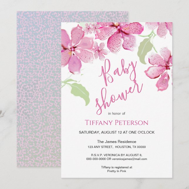 Tiger Lilly Clematis Pink Floral | Baby Shower Invitation (Front/Back)